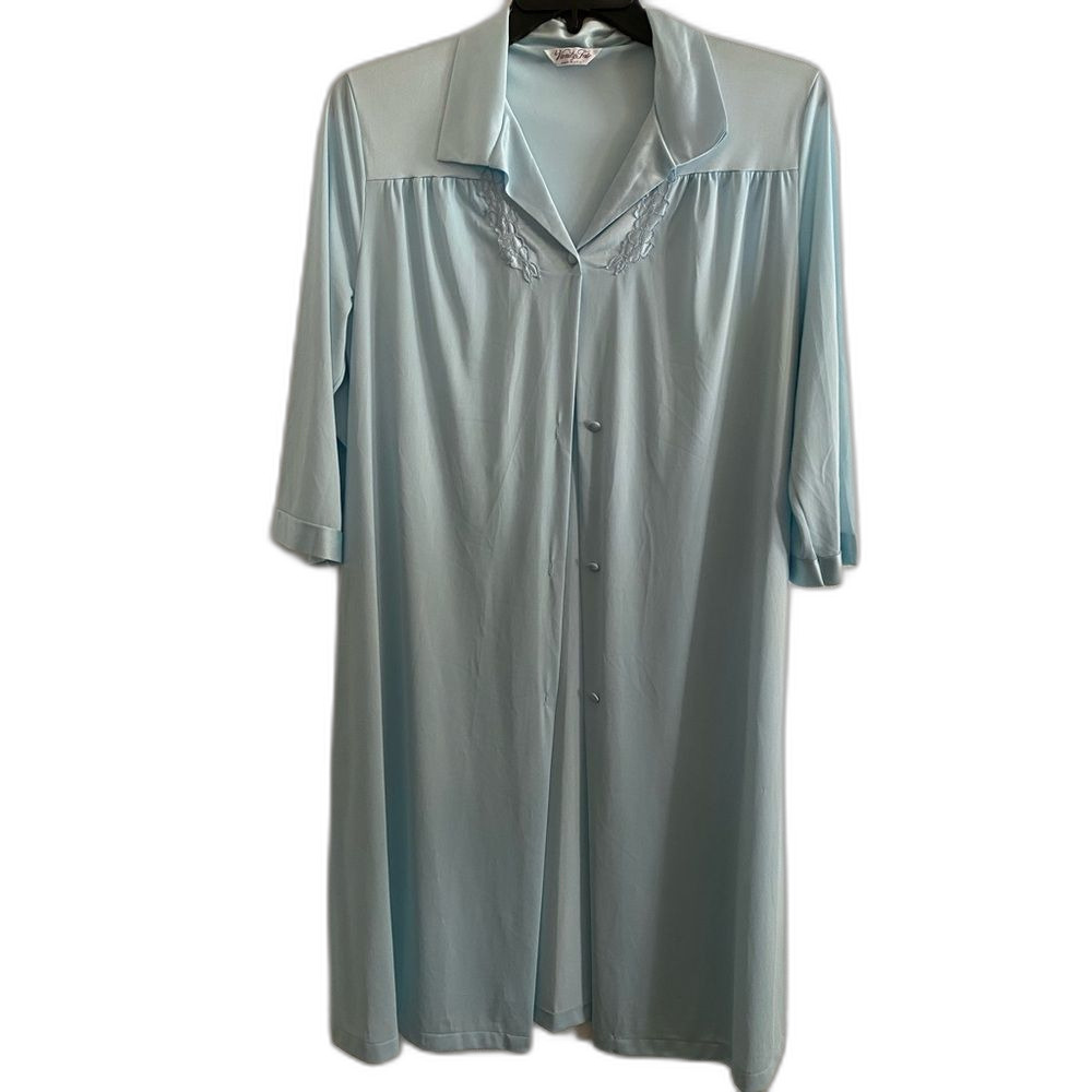 Vintage Vanity Fair M Blue Women's Robe Housecoat Peignoir Retro 80s Dainty OF20